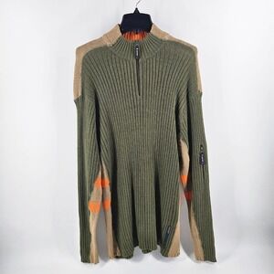 Bugle Boy Vintage Quarter Zip Sweater Men's 2X NWT Green Ribbed Knit Colorblock